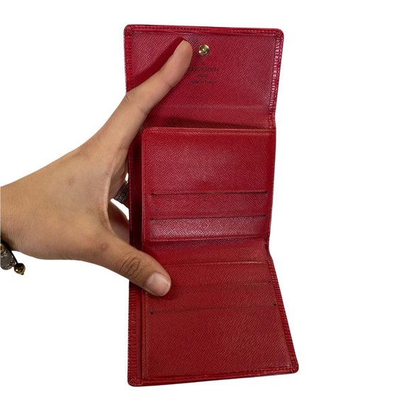 Authentic Louis Vuitton Wallet Credit Epi Porte Feiulle Elise Red Leather Trifol - Picture 8 of 9